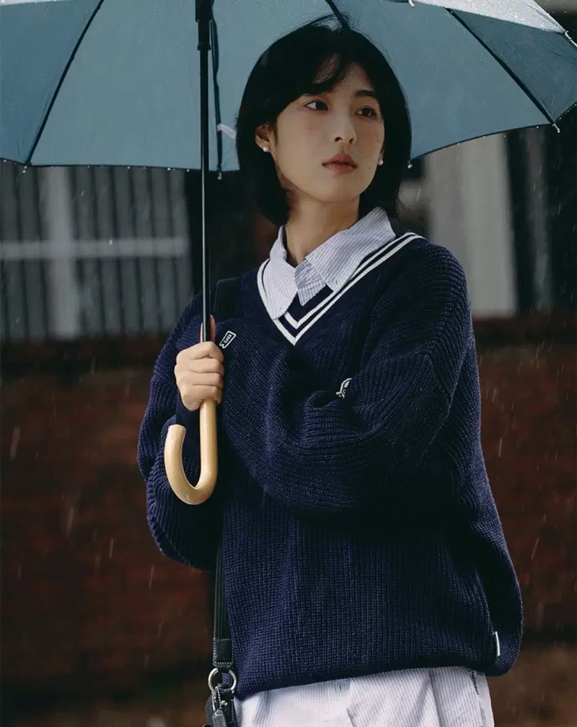 이벳필드 벳츠 V넥 케이블 배색 니트 스웨터 네이비 XL 상품이미지2