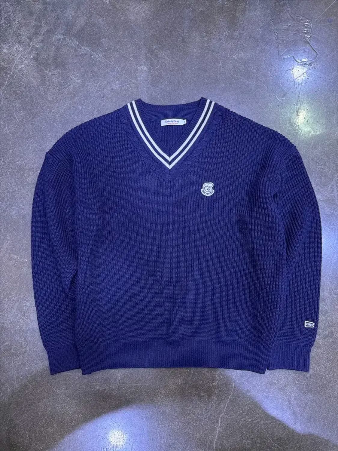 이벳필드 벳츠 V넥 케이블 배색 니트 스웨터 네이비 XL 상품이미지3