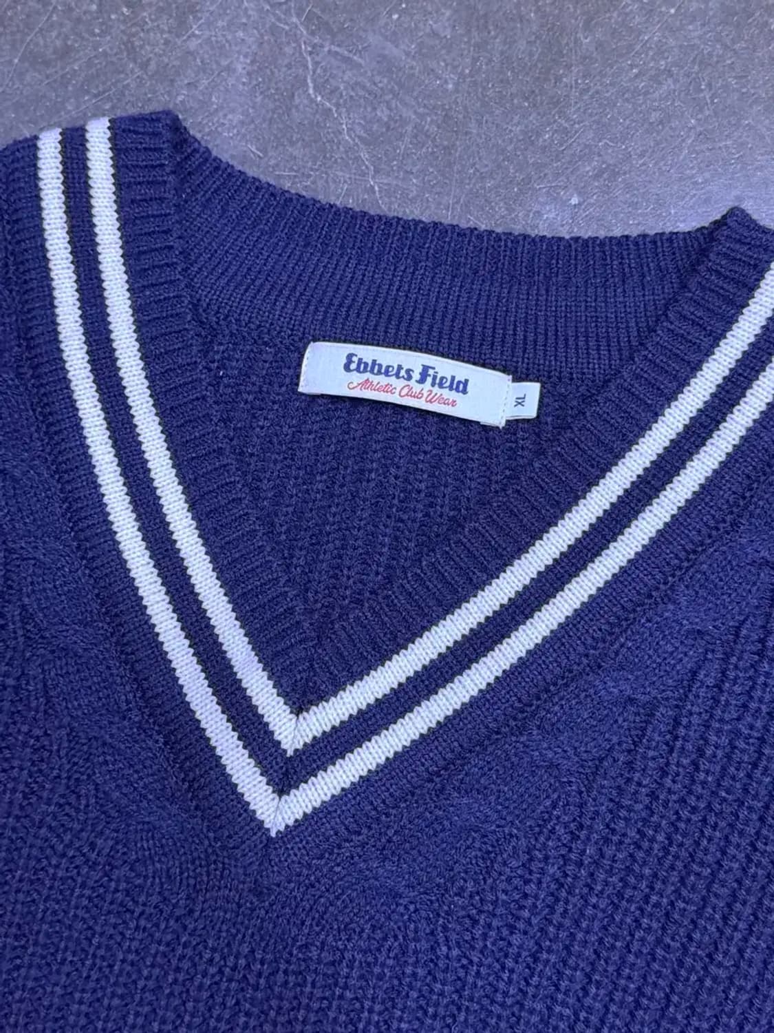 이벳필드 벳츠 V넥 케이블 배색 니트 스웨터 네이비 XL 상품이미지8