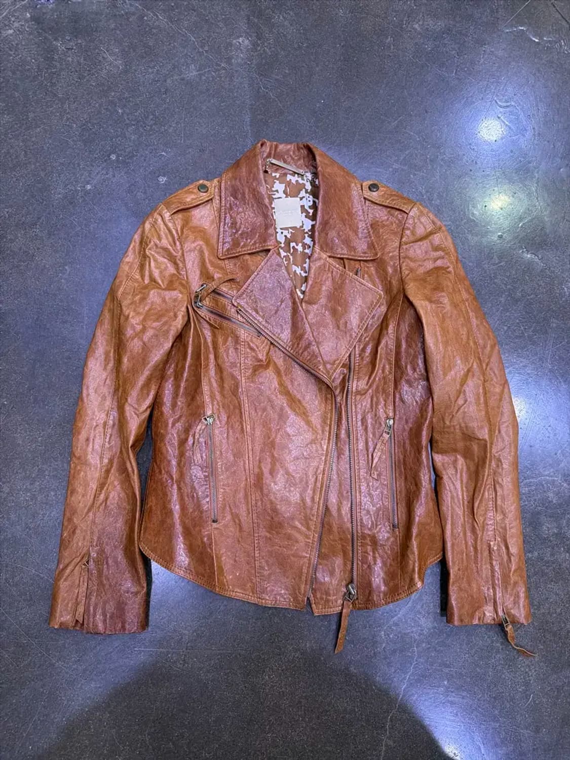 미니멈 빈티지 워싱 브라운 레더 양가죽 라이더자켓 55 상품이미지1