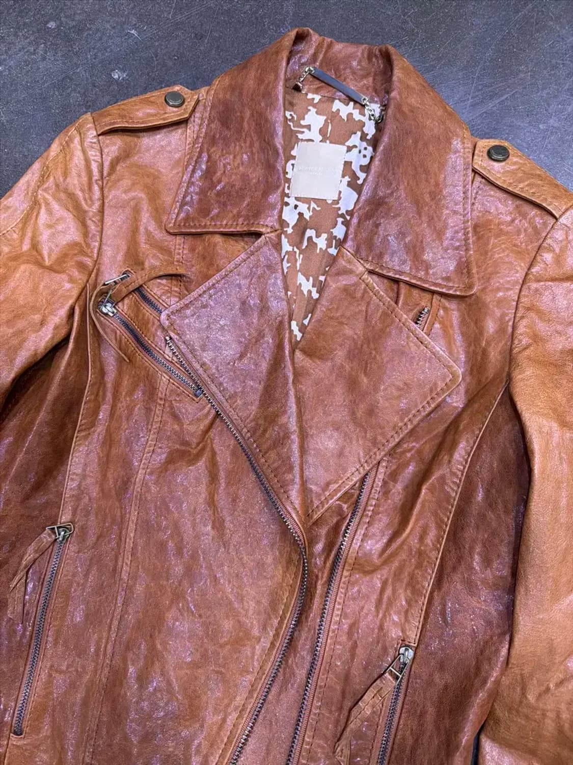 미니멈 빈티지 워싱 브라운 레더 양가죽 라이더자켓 55 상품이미지3