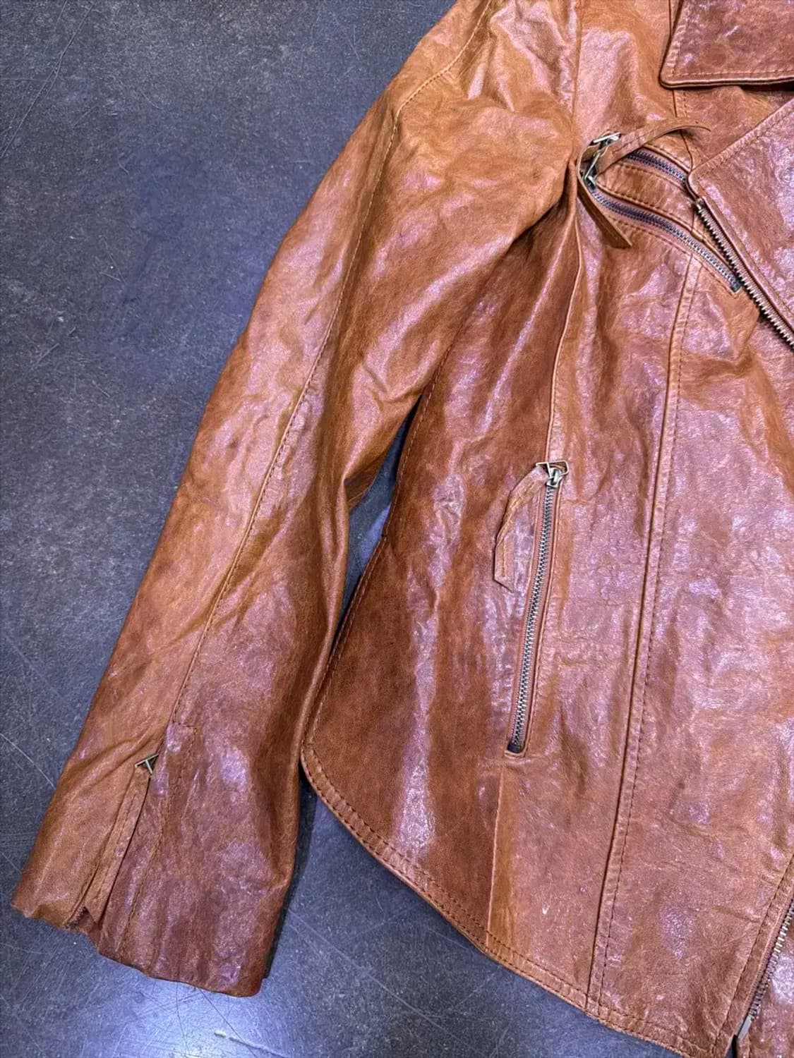 미니멈 빈티지 워싱 브라운 레더 양가죽 라이더자켓 55 상품이미지4