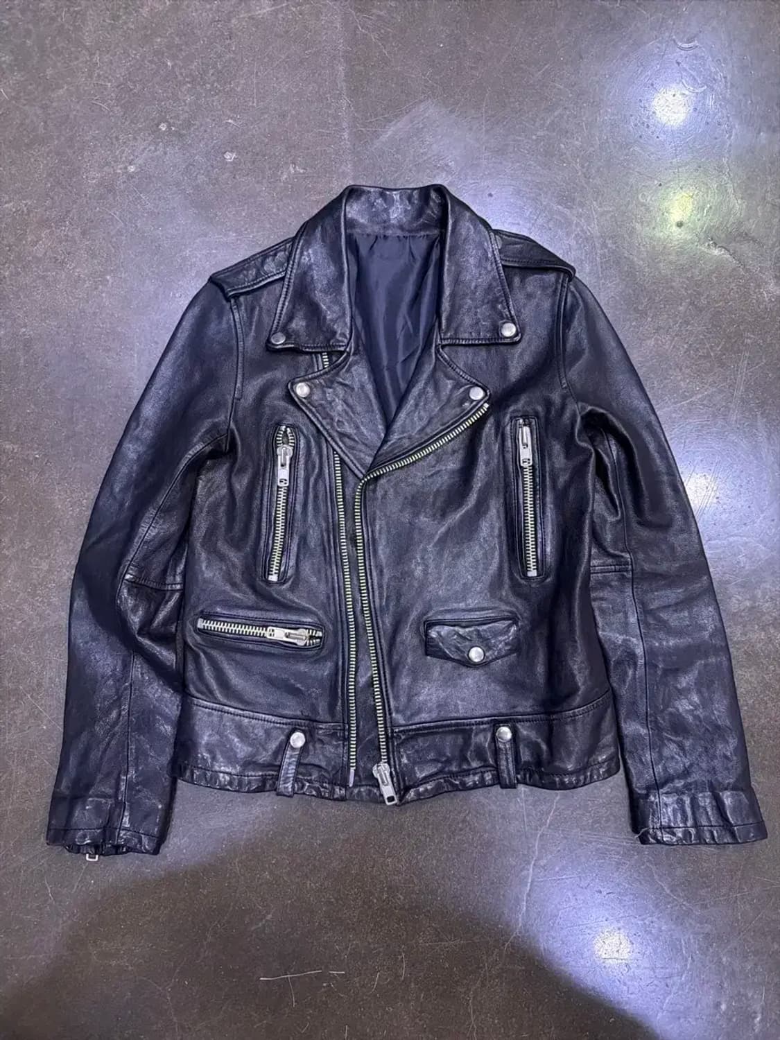 빈티지 양가죽 워싱 레더 지퍼 더블 라이더자켓 S 상품이미지1