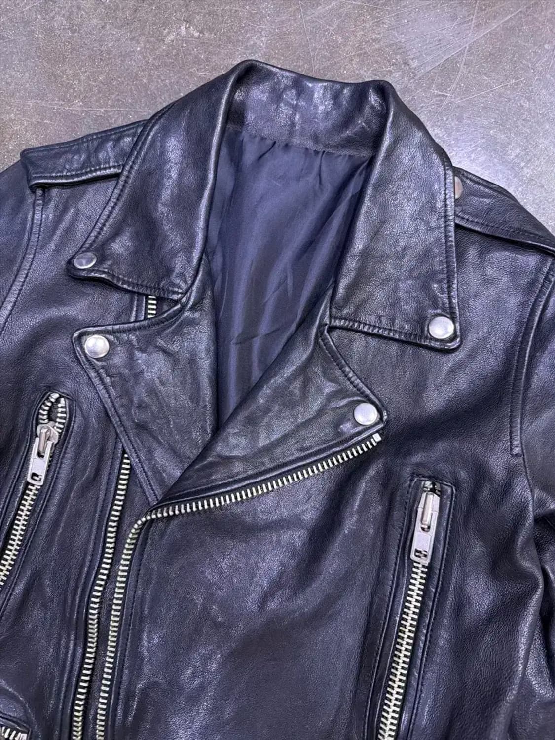 빈티지 양가죽 워싱 레더 지퍼 더블 라이더자켓 S 상품이미지3