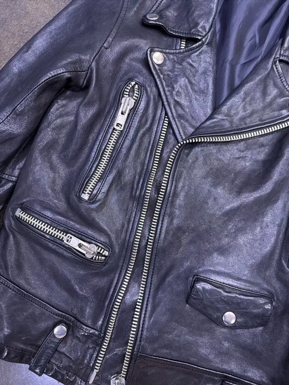 빈티지 양가죽 워싱 레더 지퍼 더블 라이더자켓 S 상품이미지4