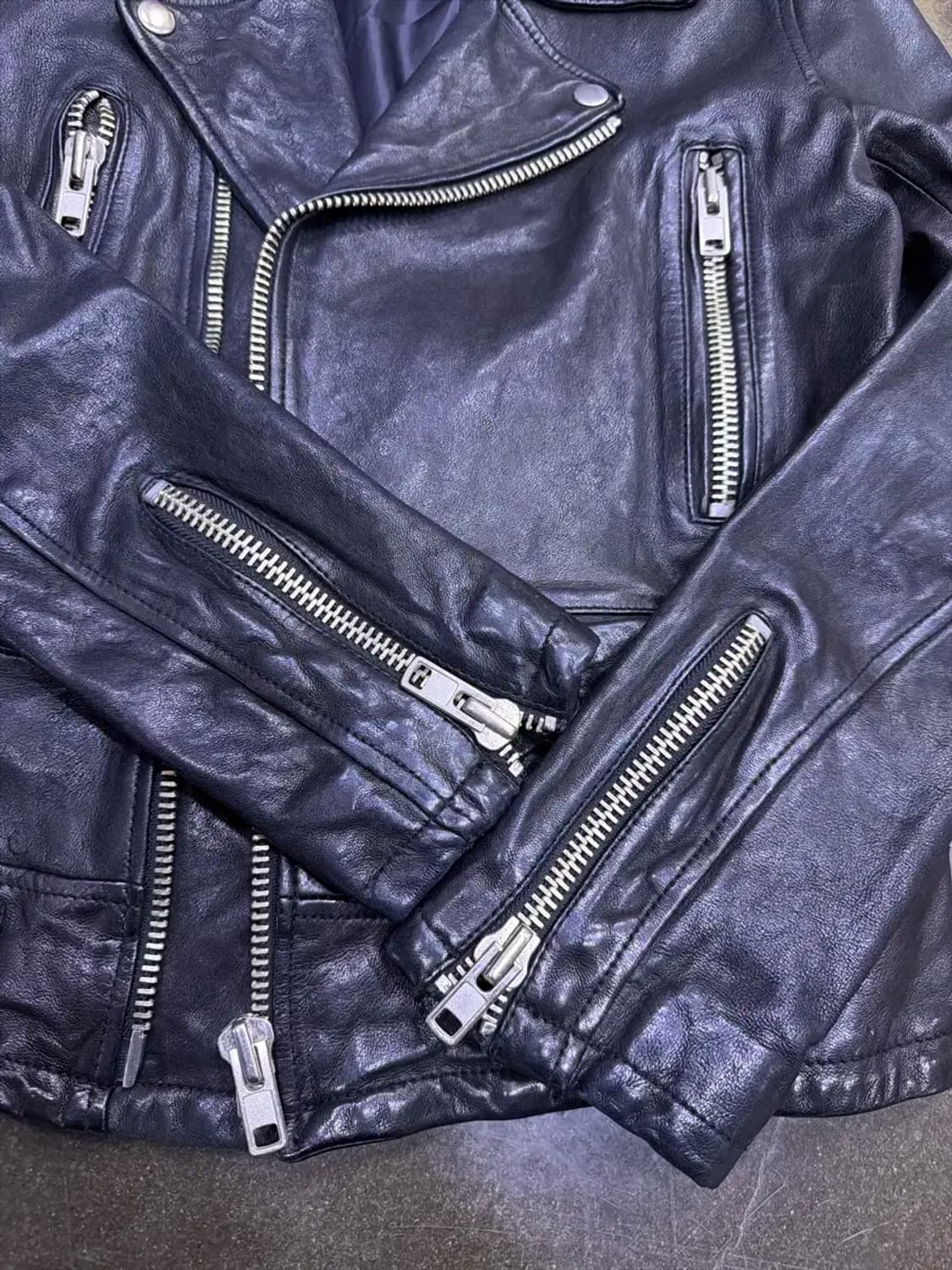 빈티지 양가죽 워싱 레더 지퍼 더블 라이더자켓 S 상품이미지5