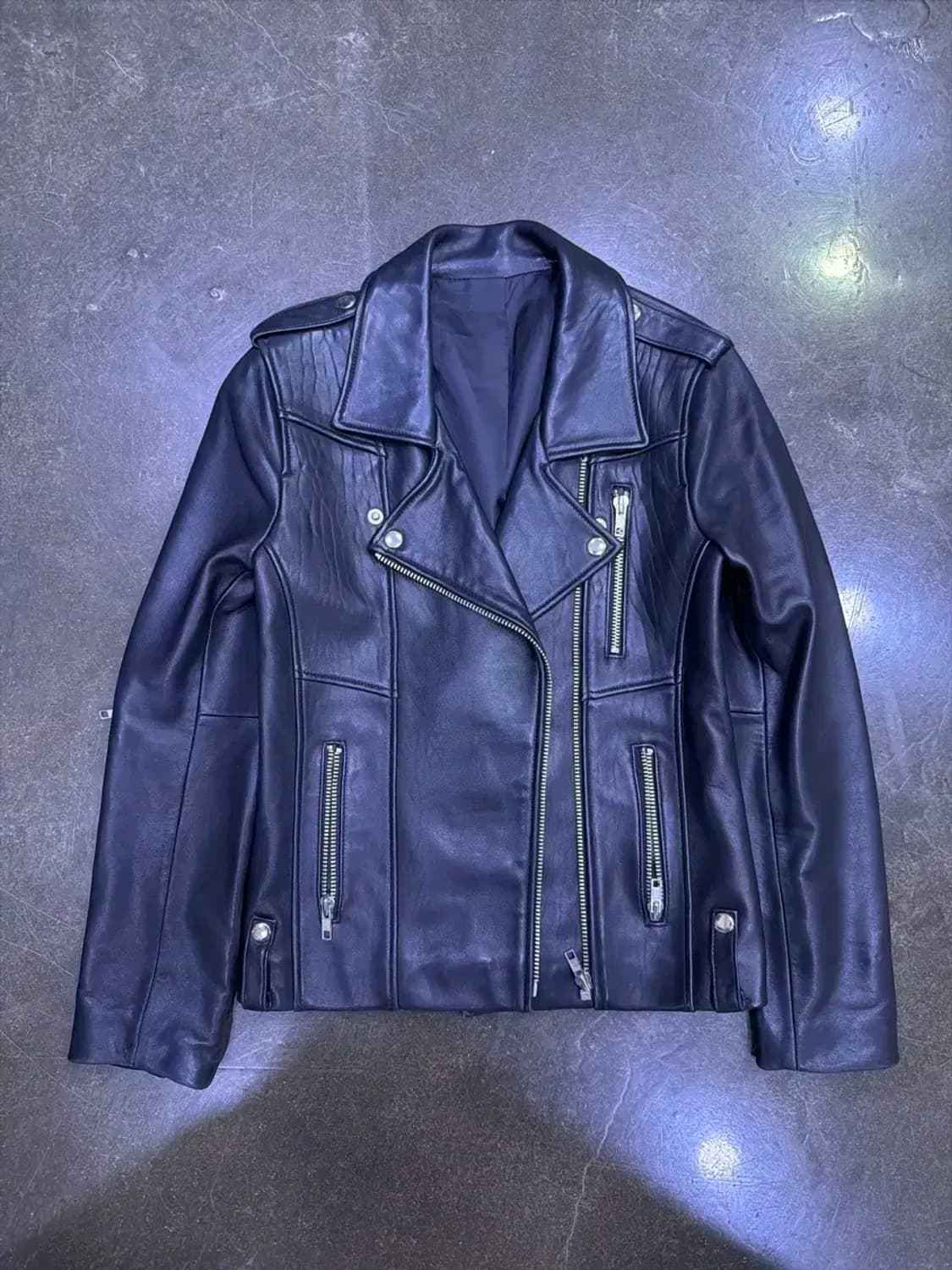 지퍼 양가죽 절개라인 더블 라이더 레더자켓 XS 상품이미지1