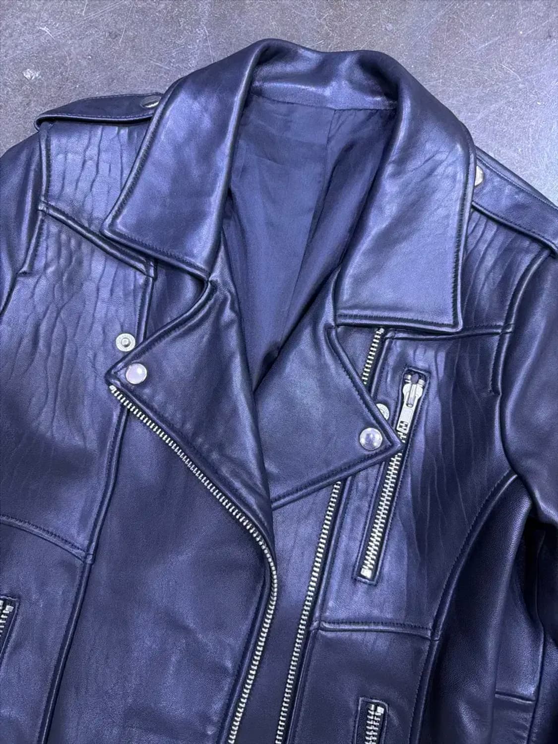 지퍼 양가죽 절개라인 더블 라이더 레더자켓 XS 상품이미지3