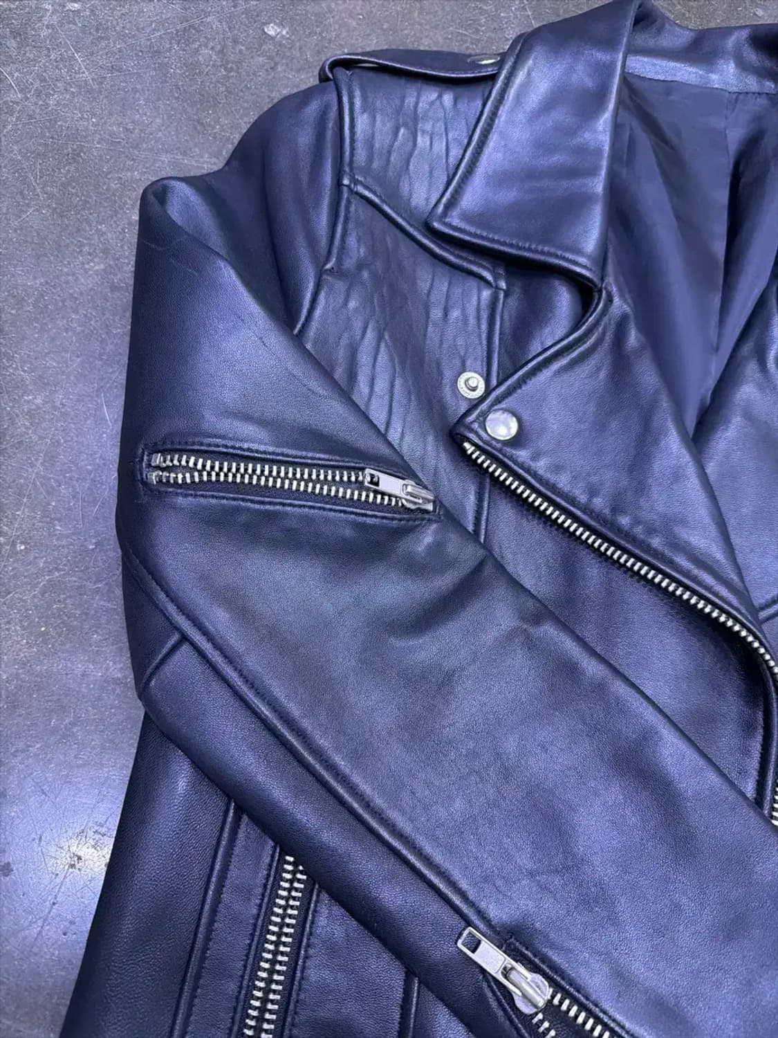 지퍼 양가죽 절개라인 더블 라이더 레더자켓 XS 상품이미지5