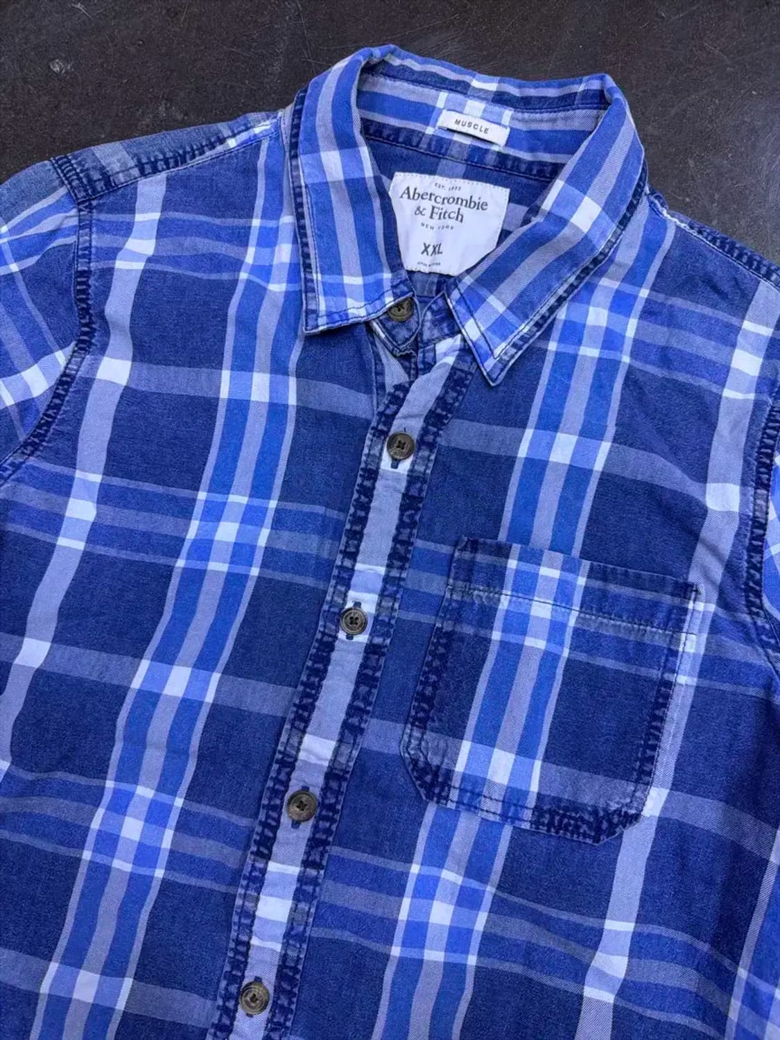 아베크롬비 블루 체크 셔츠 머슬핏 XXL 상품이미지3