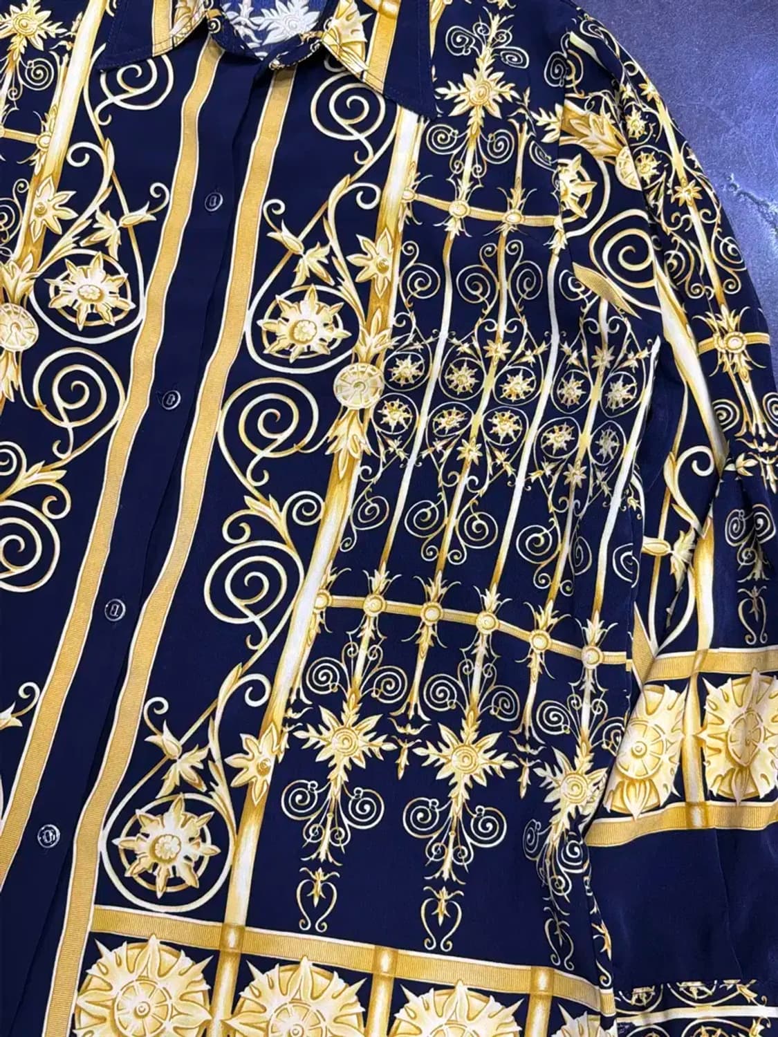 그랜드 핸드 우븐 바로크 패턴 퓨어실크 셔츠 M 상품이미지5