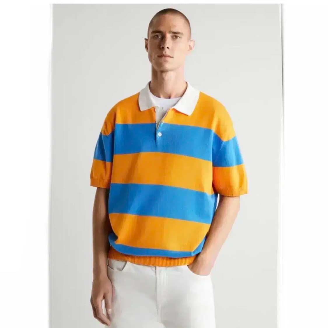 자라 스트라이프 캐쥬얼 니트 럭비티 M 상품이미지1