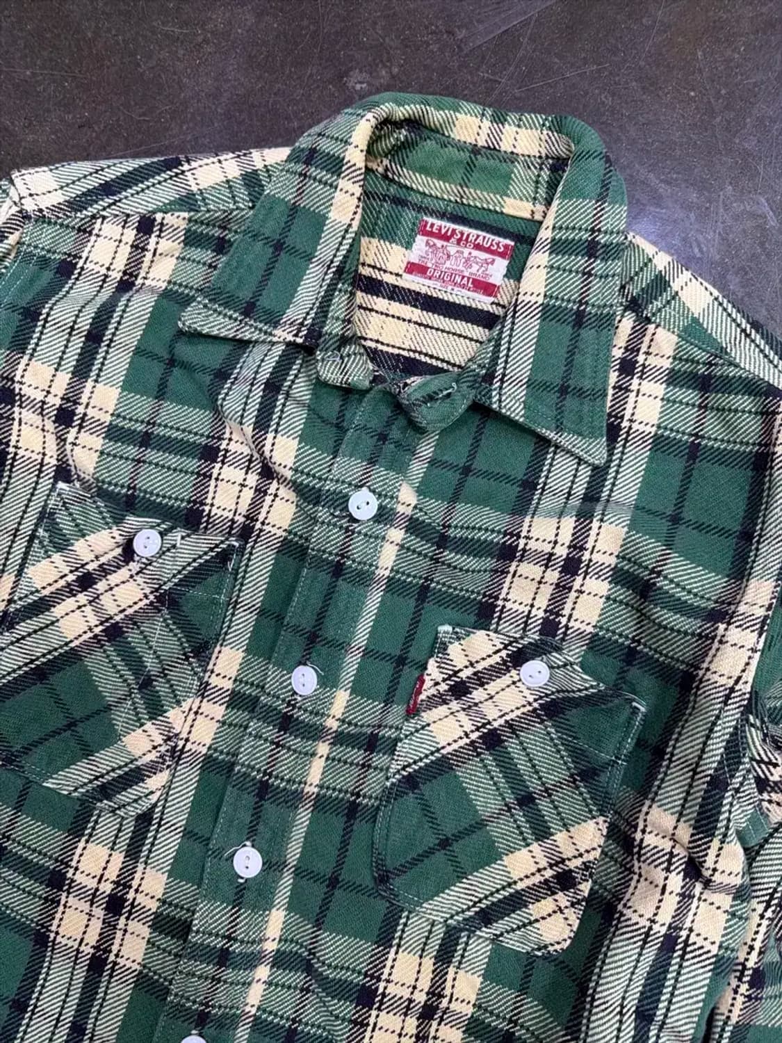 리바이스 헤비코튼 플란넬 그린 체크셔츠 M 상품이미지3