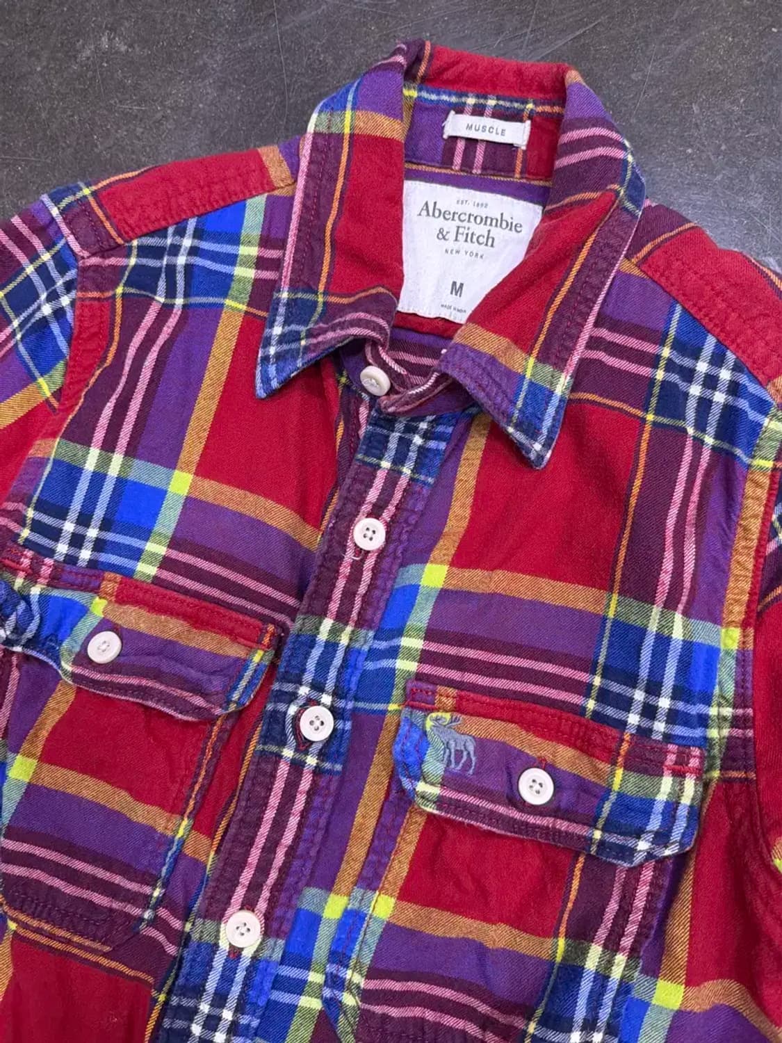 아베크롬비 플란넬 체크셔츠 레드 머슬핏 M 상품이미지3