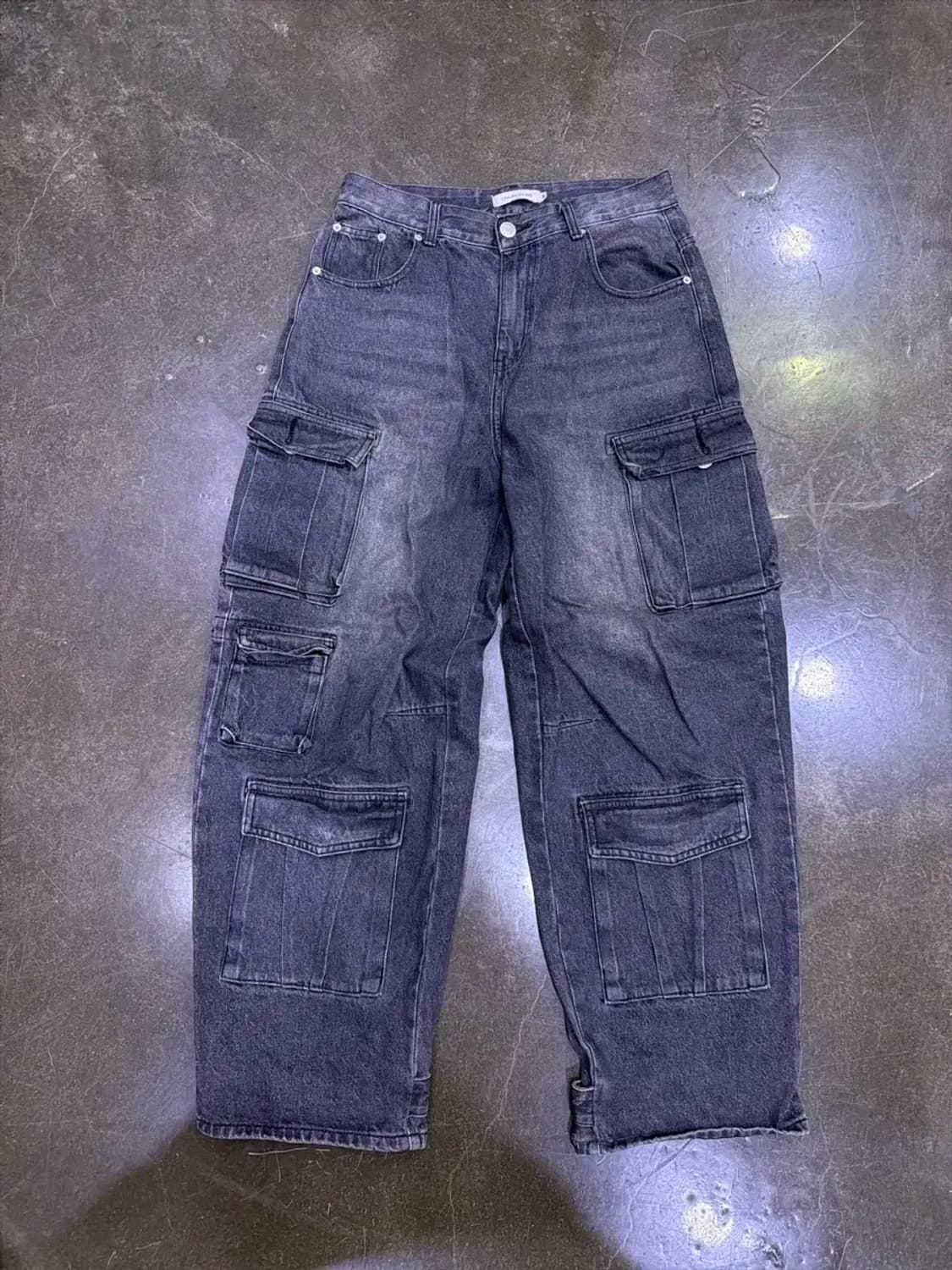 언유즈드랩 블랙 데님 멀티 포켓 카고 와이드 팬츠 M 상품이미지1