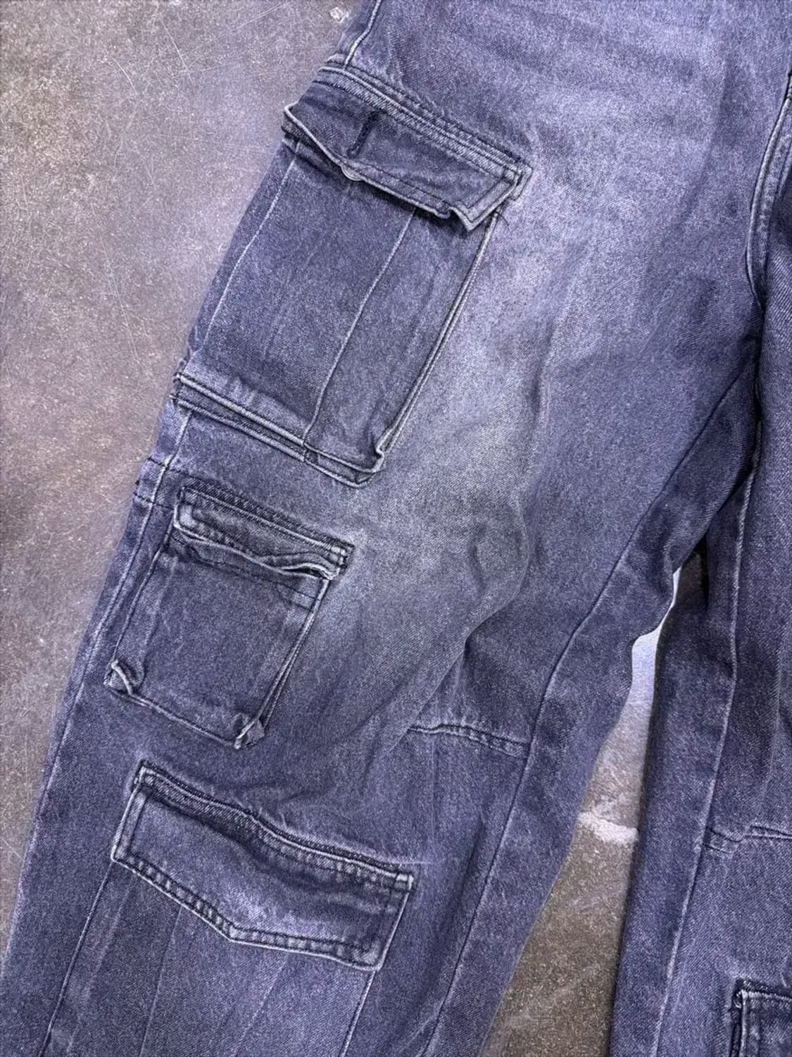 언유즈드랩 블랙 데님 멀티 포켓 카고 와이드 팬츠 M 상품이미지4