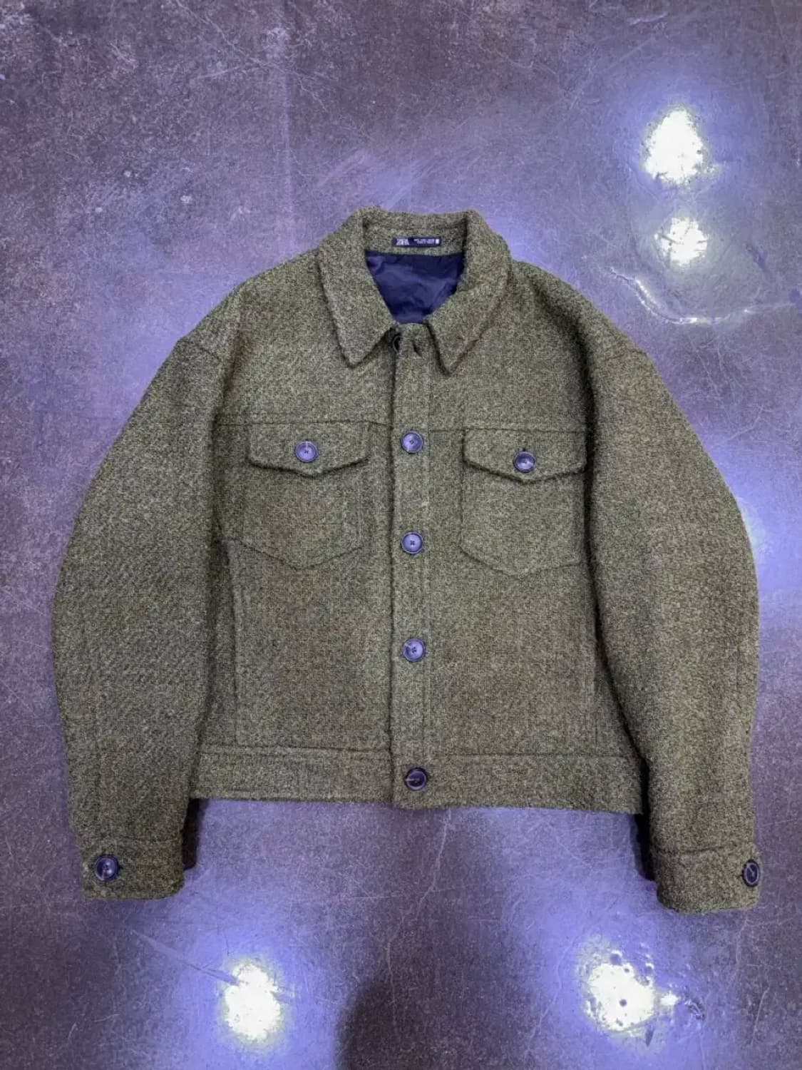 자라 부클레 텍스처 트러커 자켓 올리브 L 상품이미지3