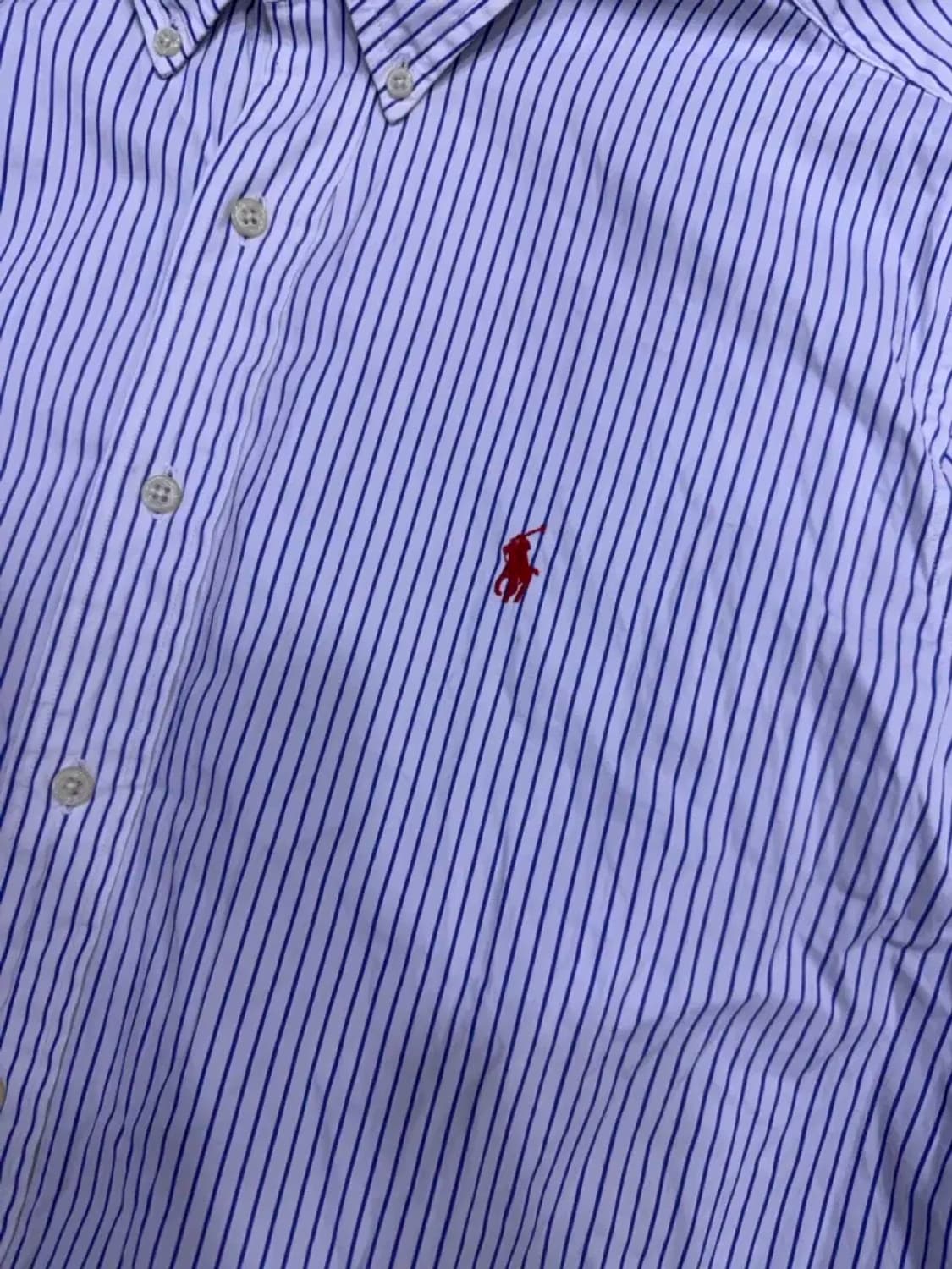 폴로 랄프로렌 스트라이프 반팔 셔츠 커스텀핏 화이트 블루 XXL 상품이미지4