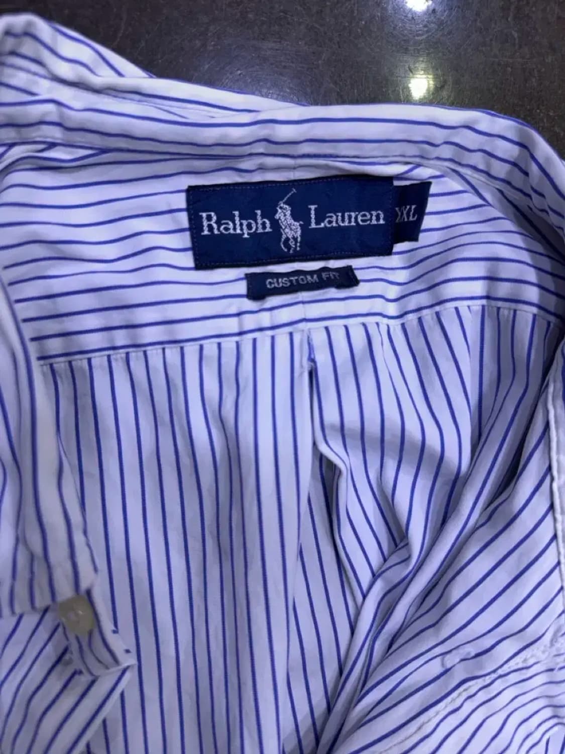 폴로 랄프로렌 스트라이프 반팔 셔츠 커스텀핏 화이트 블루 XXL 상품이미지6