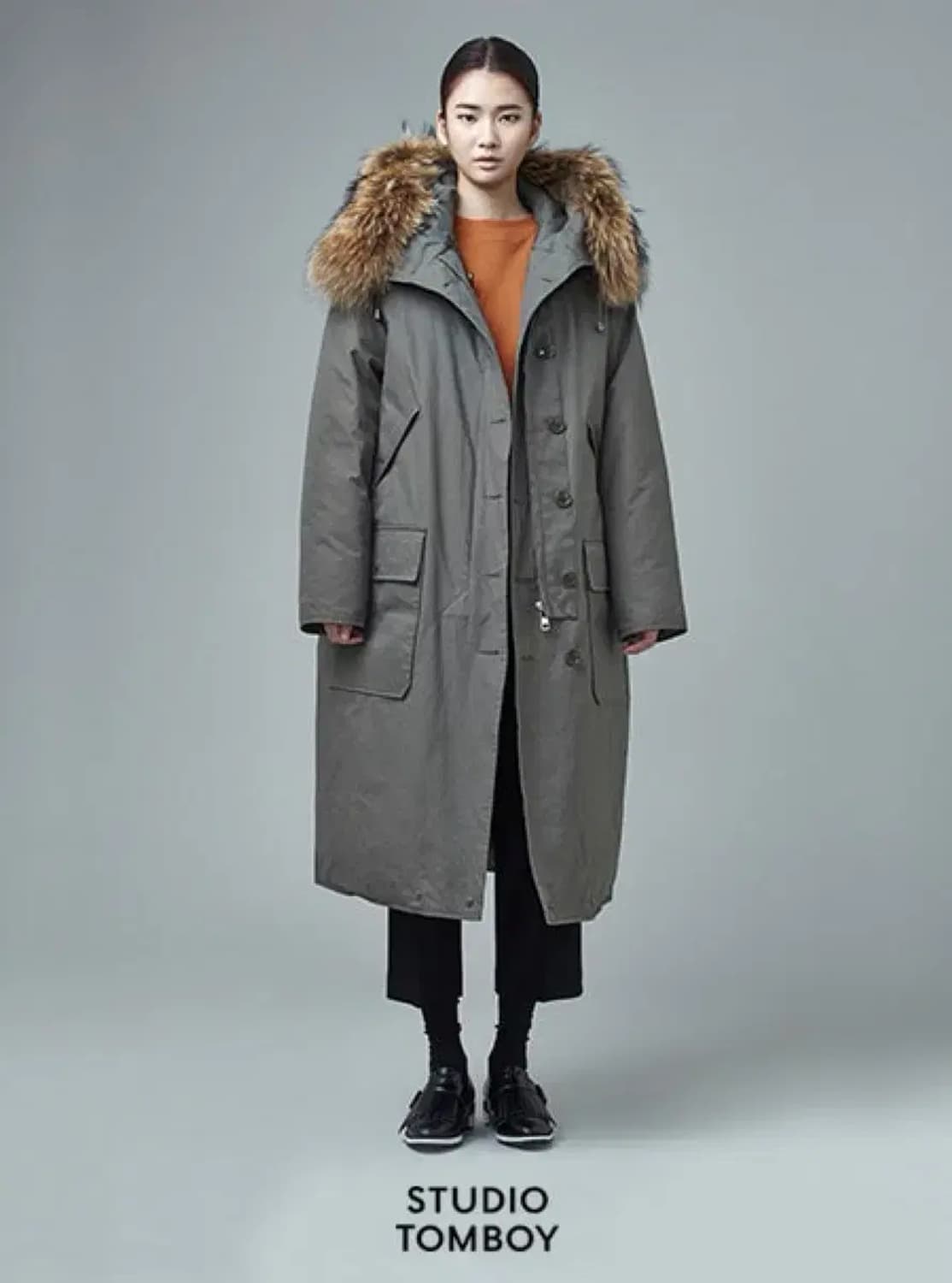 스튜디오 톰보이 라쿤 퍼 덕다운 롱 야상 자켓 점퍼 80 상품이미지1