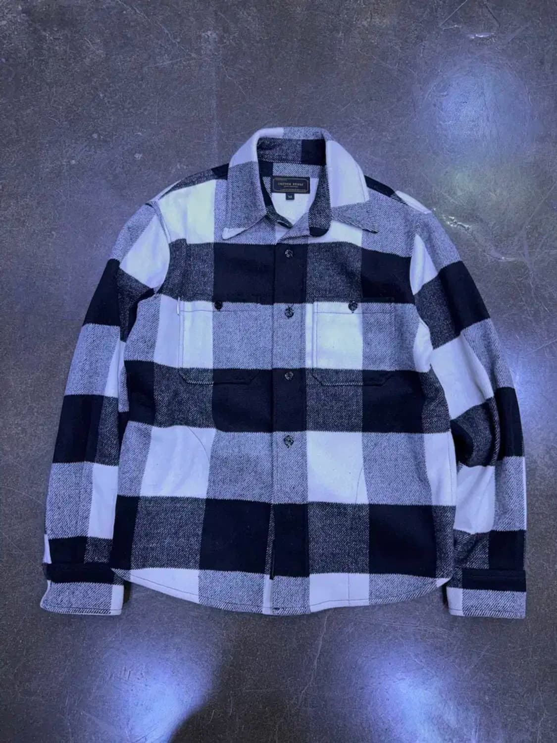 유니폼브릿지 블랙/화이트 울 체크 셔츠 자켓 M 상품이미지1