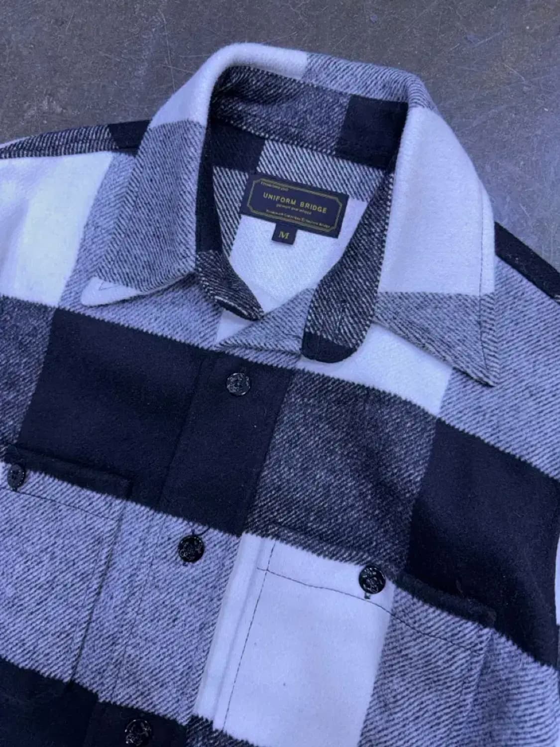 유니폼브릿지 블랙/화이트 울 체크 셔츠 자켓 M 상품이미지3