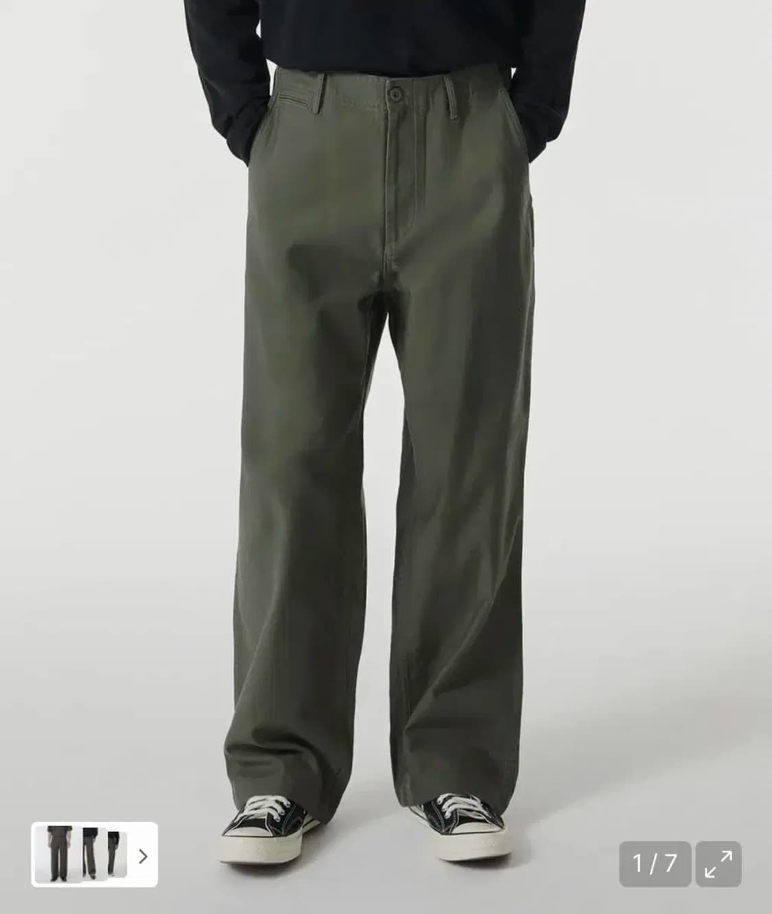 무신사스탠다드 백사틴 와이드 오피서 팬츠 카키 31 상품이미지2