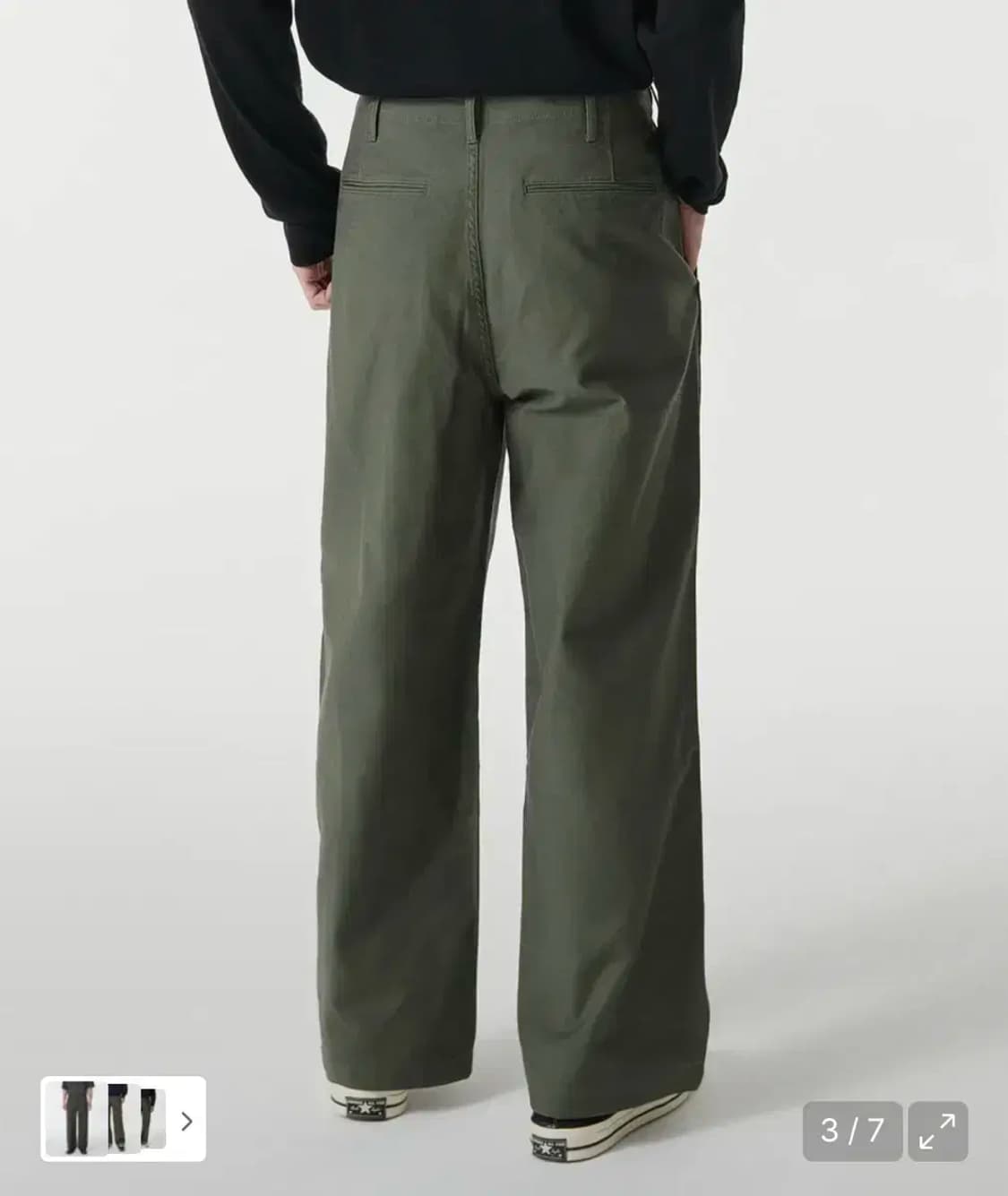 무신사스탠다드 백사틴 와이드 오피서 팬츠 카키 31 상품이미지3