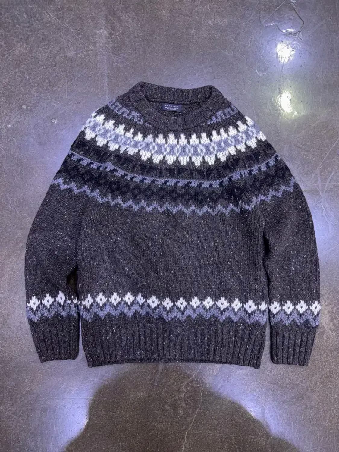 자라 울 라운드 노르딕 패턴 니트 스웨터 M 상품이미지1