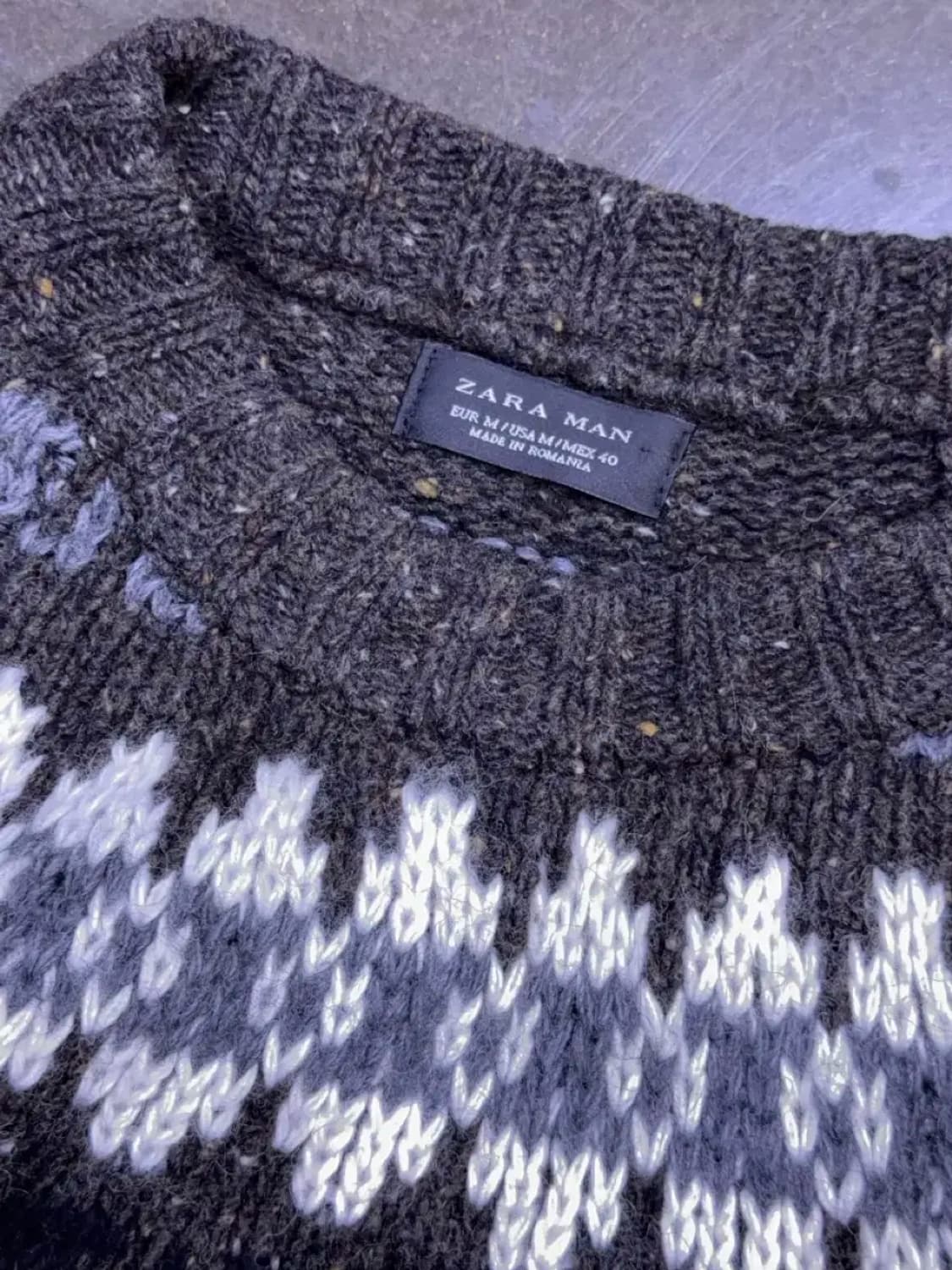 자라 울 라운드 노르딕 패턴 니트 스웨터 M 상품이미지3