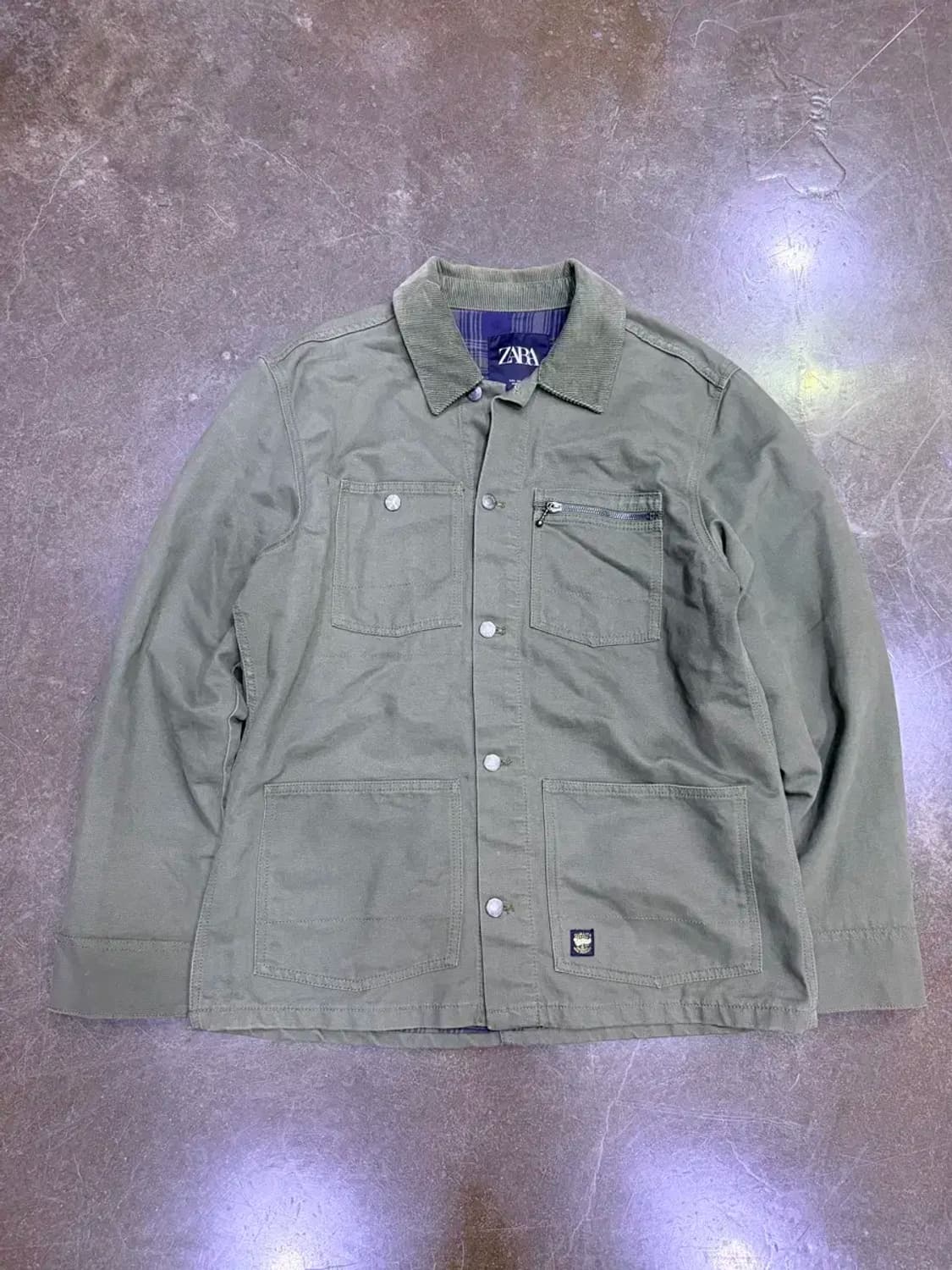 자라 코듀로이 카라 초어 워크자켓 올리브 L 상품이미지1