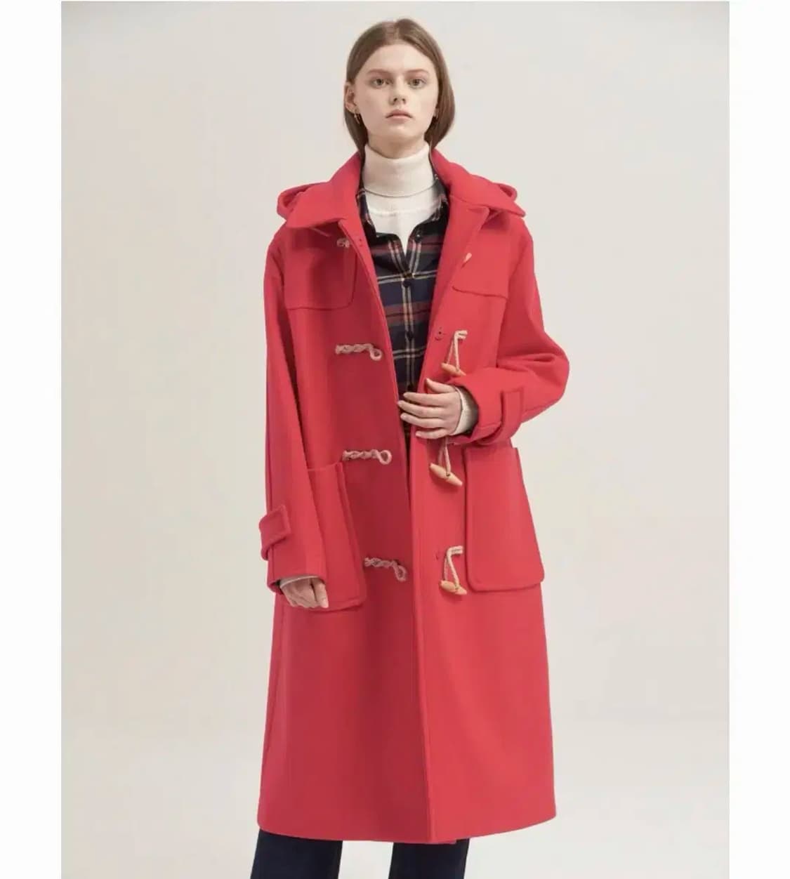 빈폴 레이디스 솔리드 롱 더플코트 떡볶이 코트 레드 90 상품이미지1