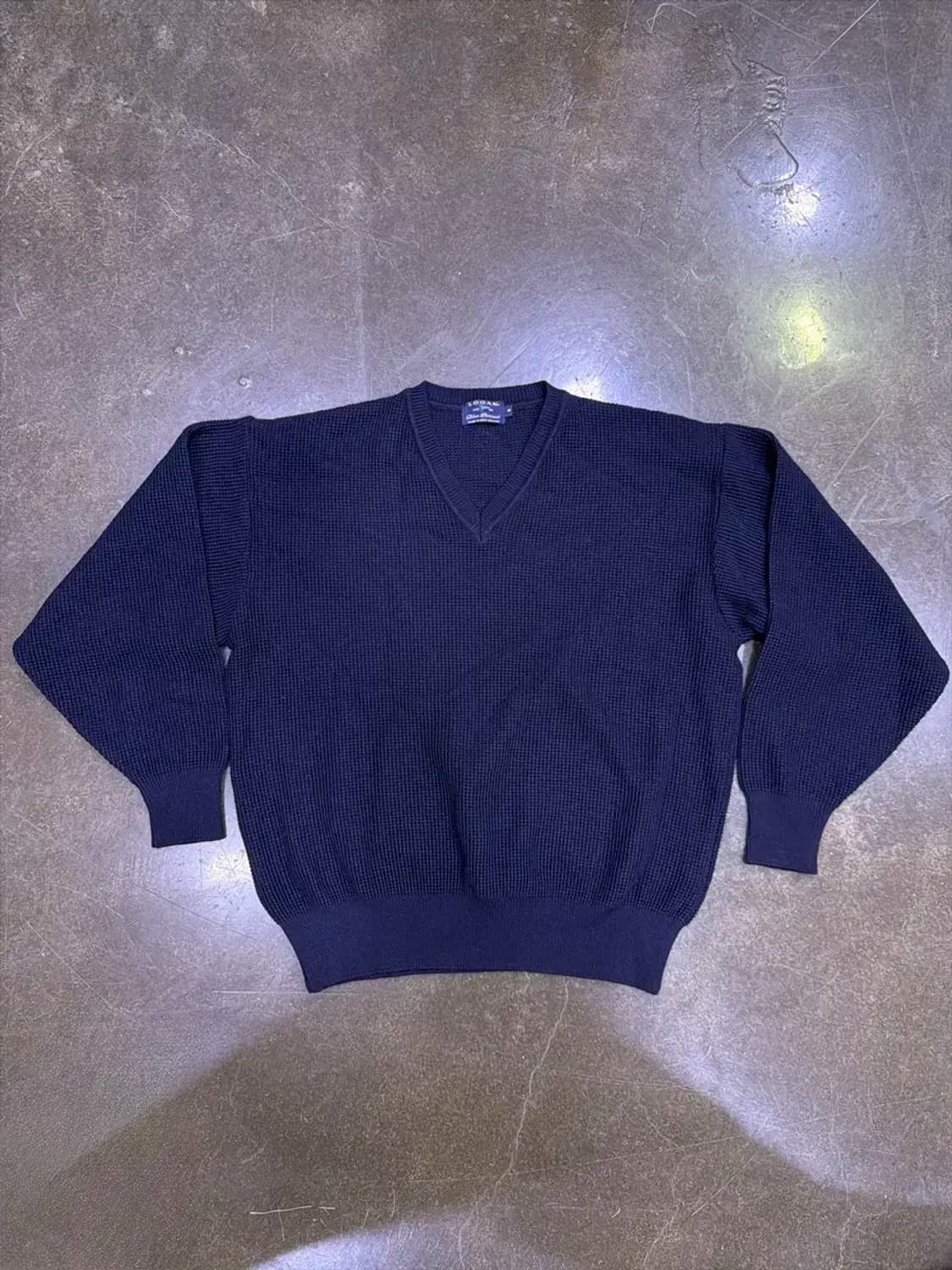 로건 100% 메리노울 와플 V넥 니트 스웨터 네이비 S 상품이미지1