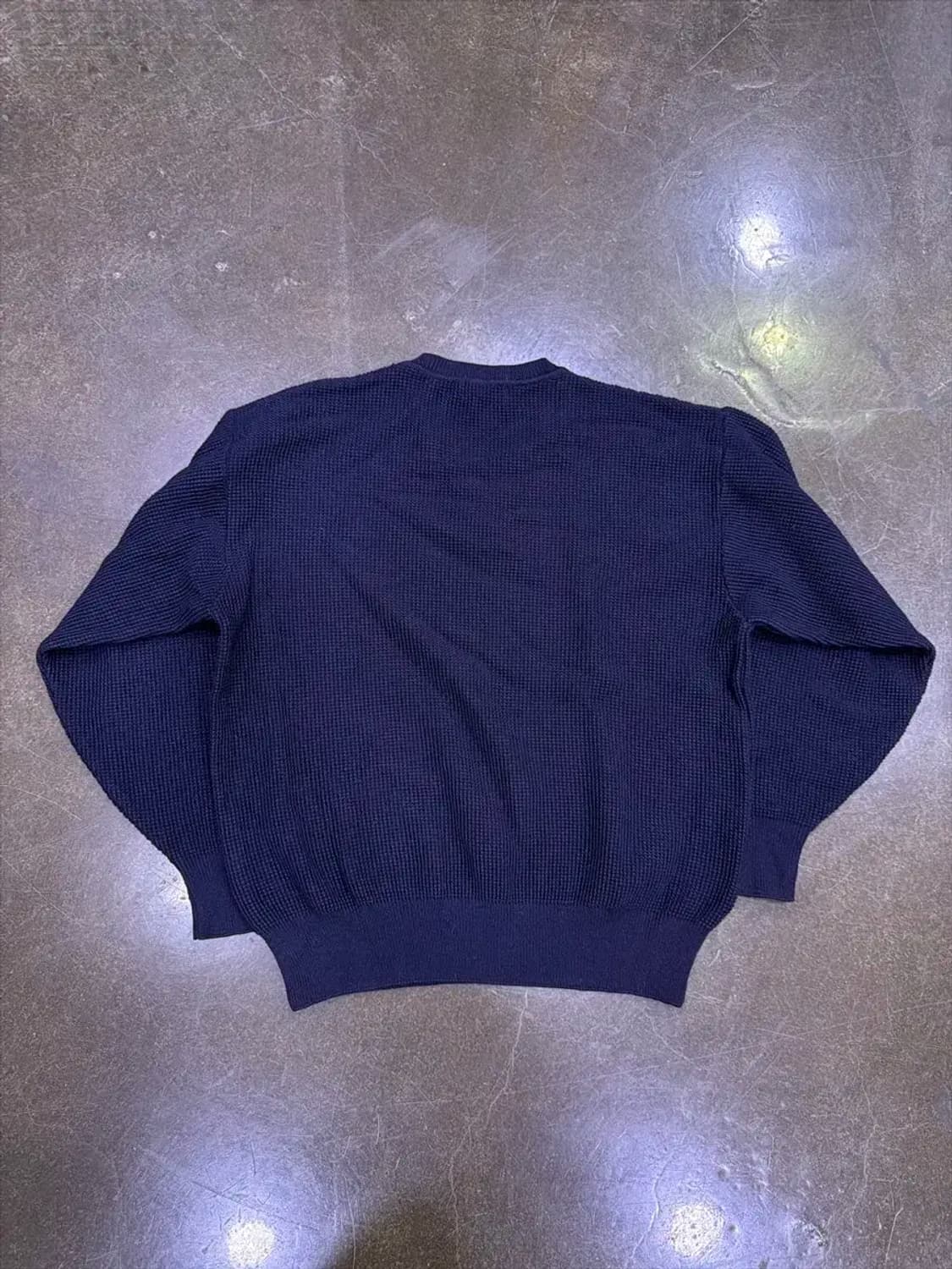 로건 100% 메리노울 와플 V넥 니트 스웨터 네이비 S 상품이미지2