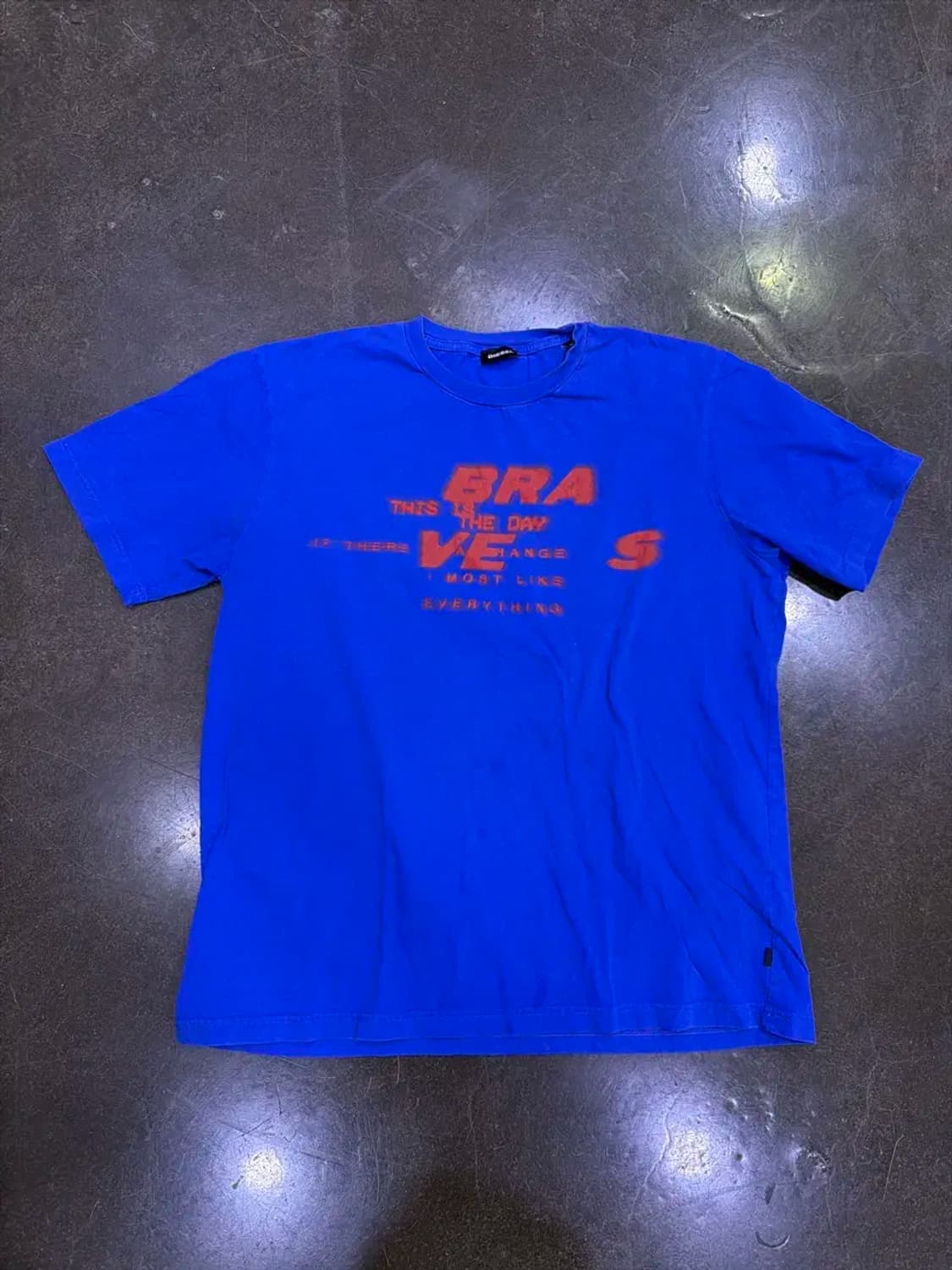 디젤 BRA 프린팅 빈티지 워싱 블루 반팔 티셔츠 XL 상품이미지1