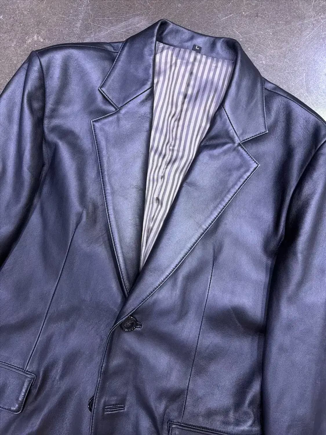 노블레스 심플 싱글 블레이저 양가죽 레더 자켓 L 상품이미지3