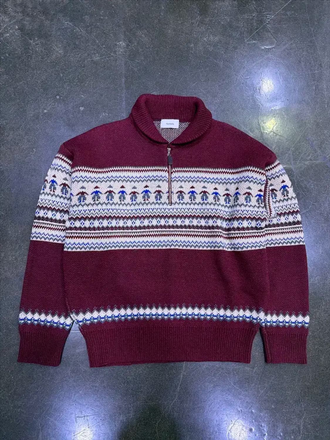 노메이드 노르딕 반집업 숄 니트 스웨터 버건디 상품이미지1