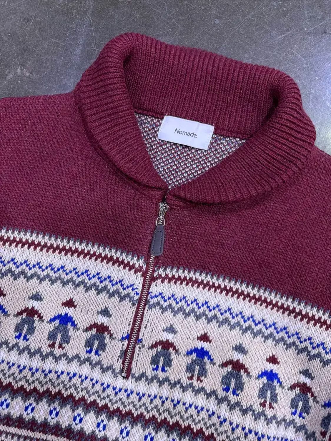 노메이드 노르딕 반집업 숄 니트 스웨터 버건디 상품이미지3
