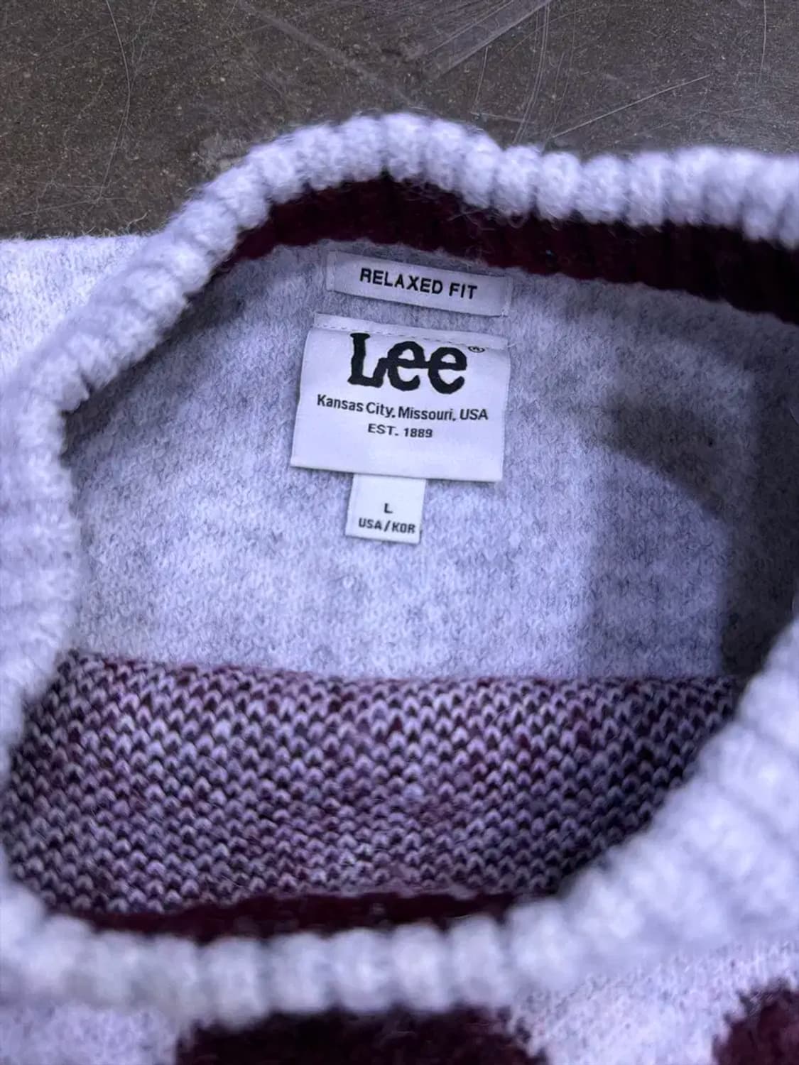 Lee 리 부클 버건디 로고 니트 스웨터 그레이 릴렉스핏 L 상품이미지5