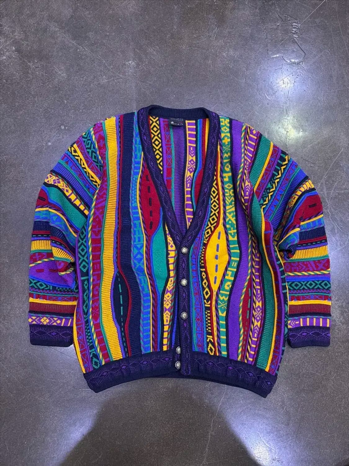 Emaroo 에마루 멀티 컬러 케이블 패턴 헤비 울 니트 가디건 M 상품이미지1