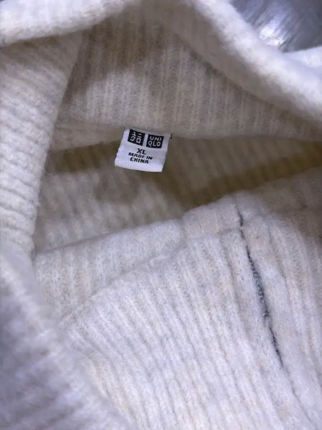 유니클로 하프 집업 얀 니트 풀오버 스웨터 아이보리 XL 상품이미지6