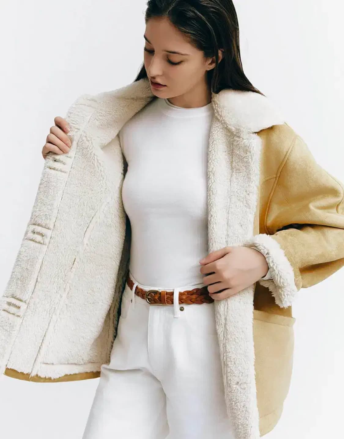 지오다노 스웨이드 라이크 퍼 카멜 무스탕 자켓 S 상품이미지3