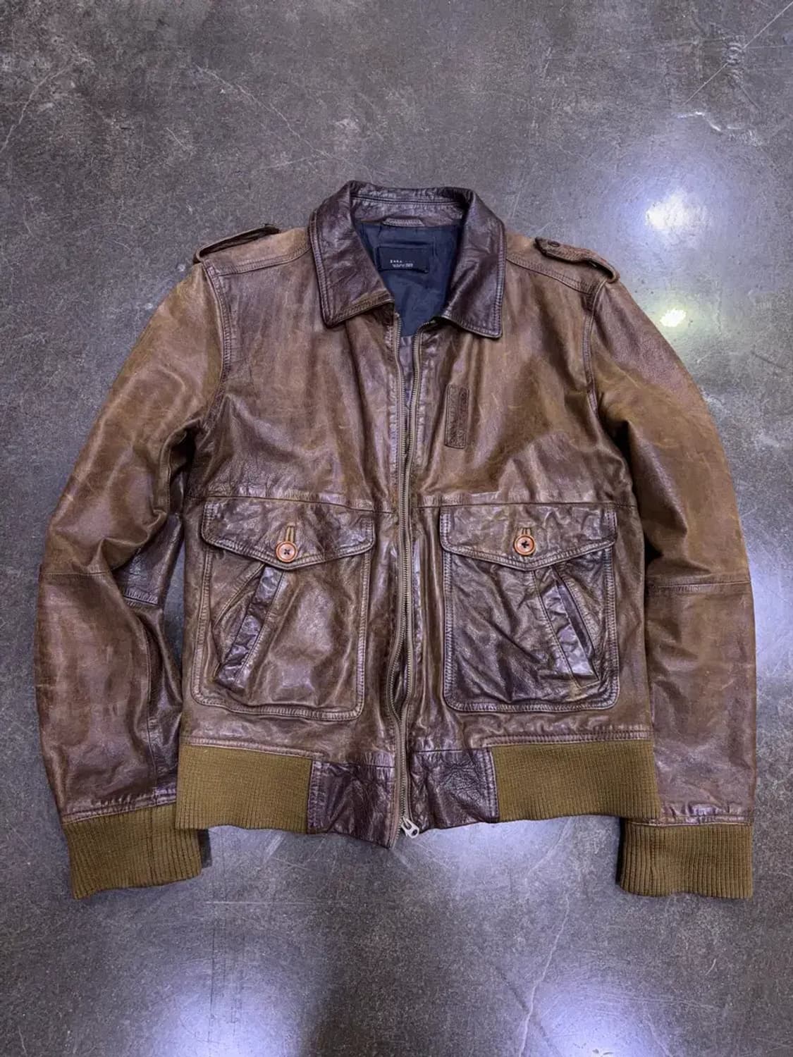 자라 빈티지 G-1 레더 가죽자켓 봄버 브라운 M 상품이미지1