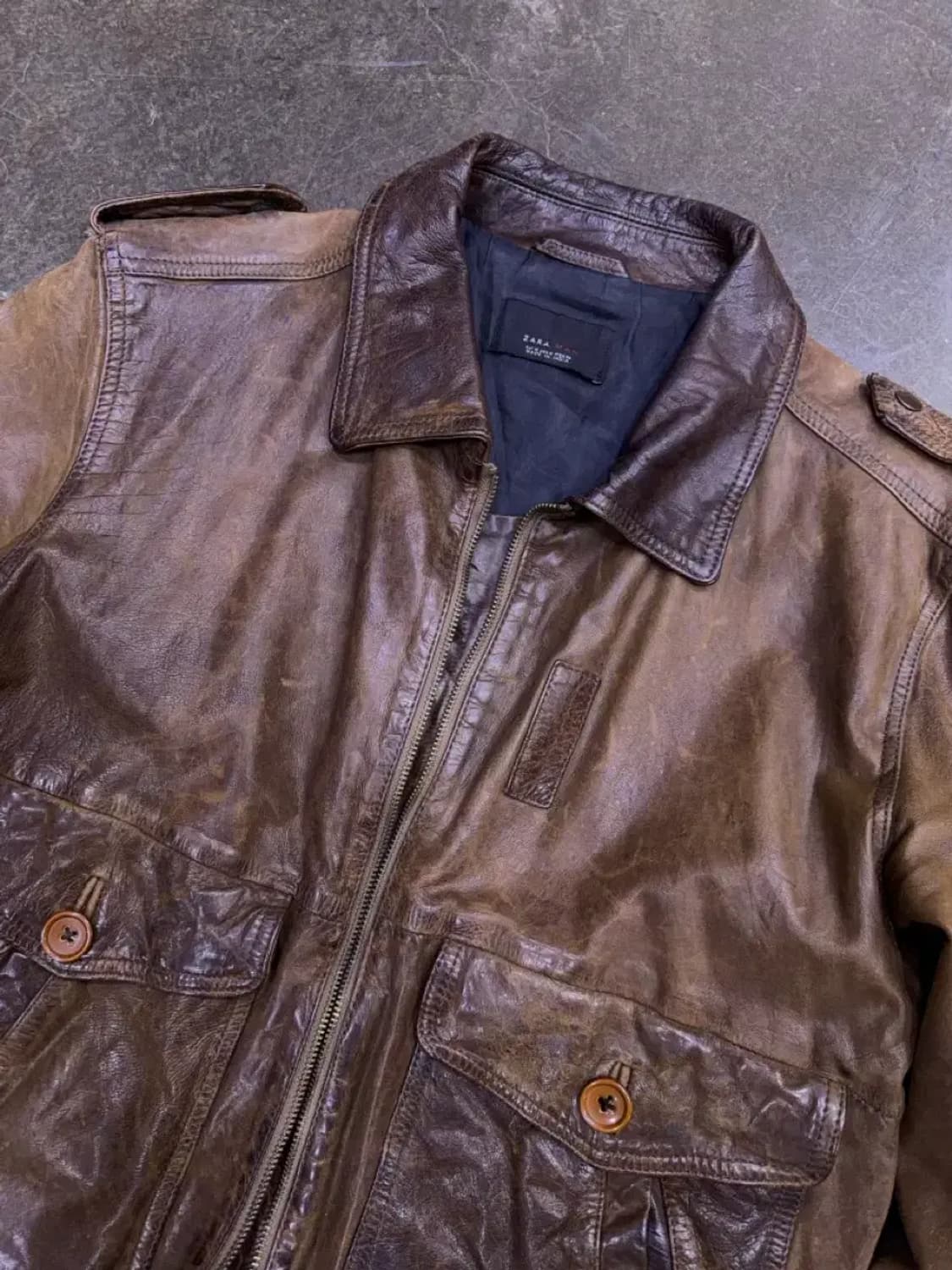 자라 빈티지 G-1 레더 가죽자켓 봄버 브라운 M 상품이미지3