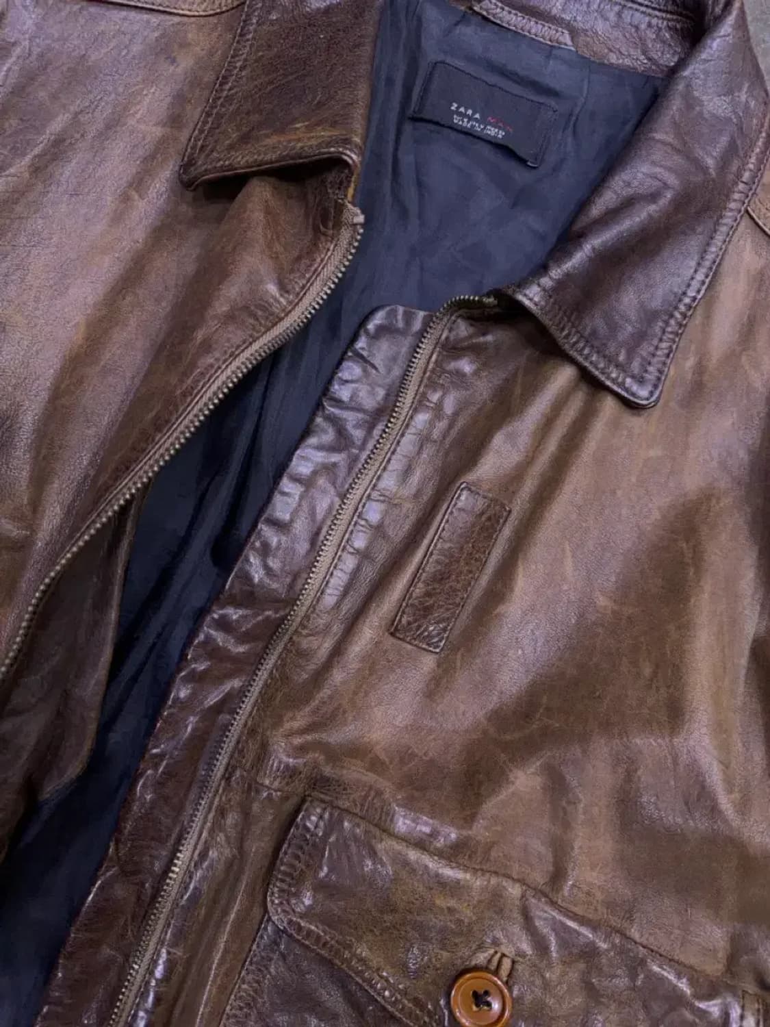 자라 빈티지 G-1 레더 가죽자켓 봄버 브라운 M 상품이미지4