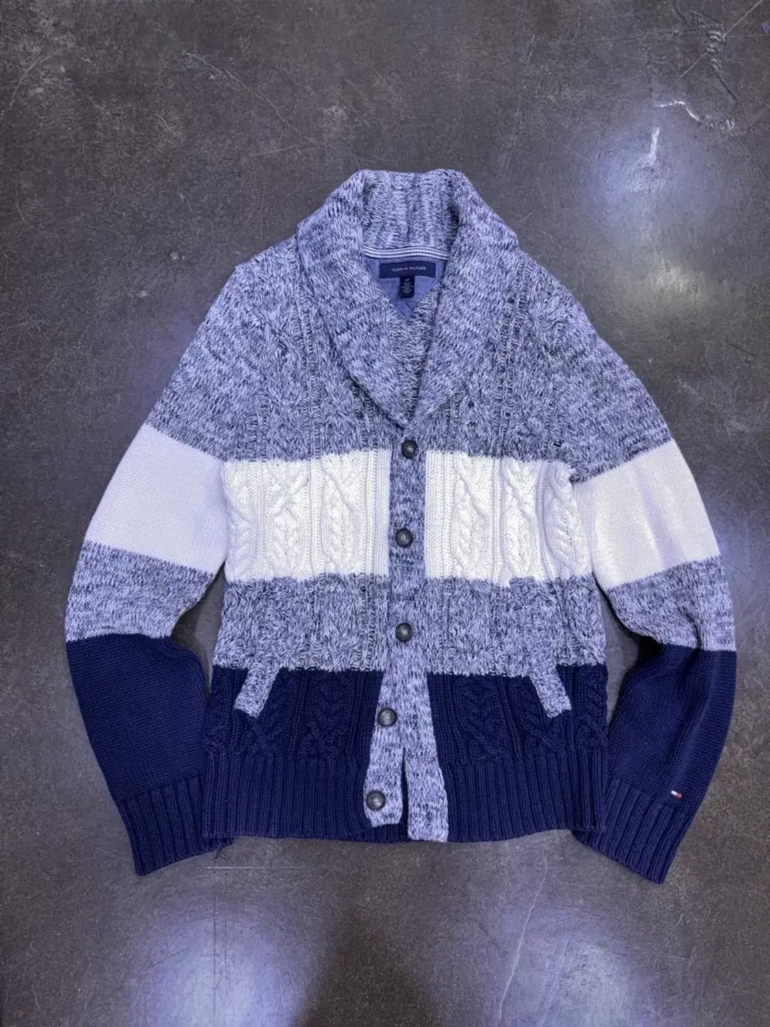 타미힐피거 케이블 배색 숄카라 넥 가디건 스웨터 S 상품이미지1