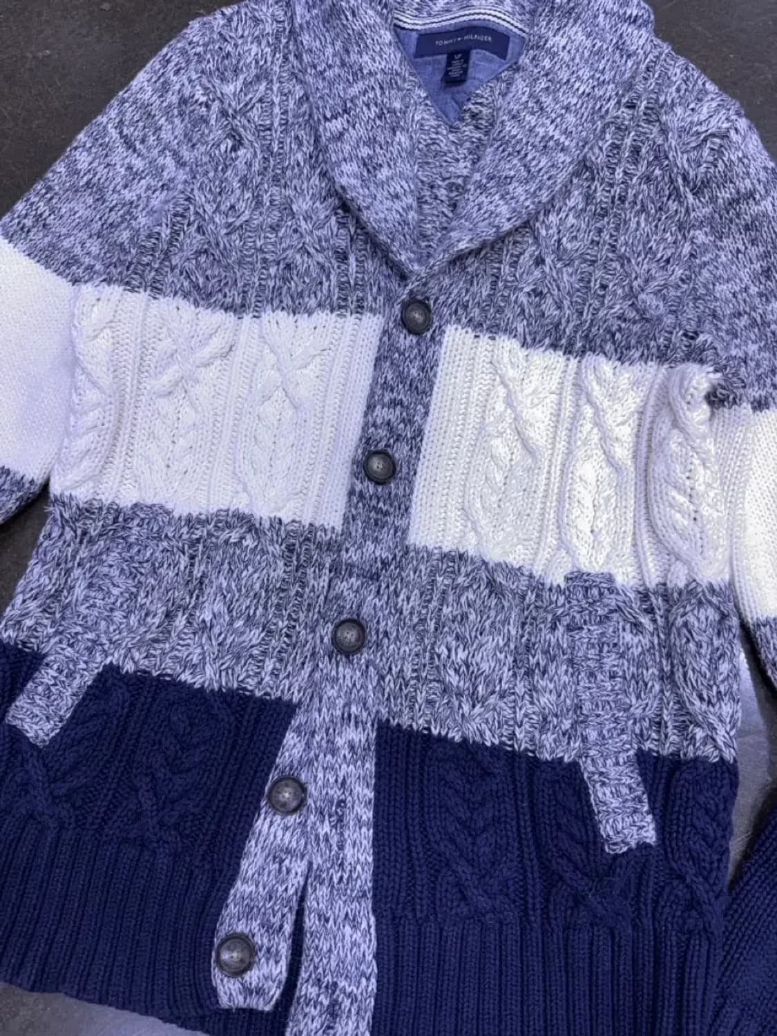 타미힐피거 케이블 배색 숄카라 넥 가디건 스웨터 S 상품이미지5