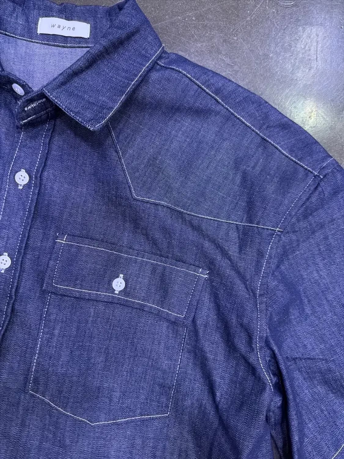 wayne 웨스턴 논페이드 반팔 데님셔츠 F 상품이미지4