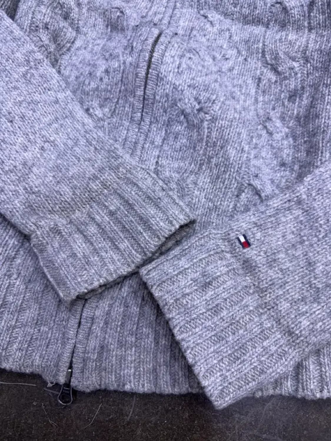 타미힐피거 코튼 케이블 니트 스웨터 투웨이 집업 라이트 그레이 M 상품이미지5