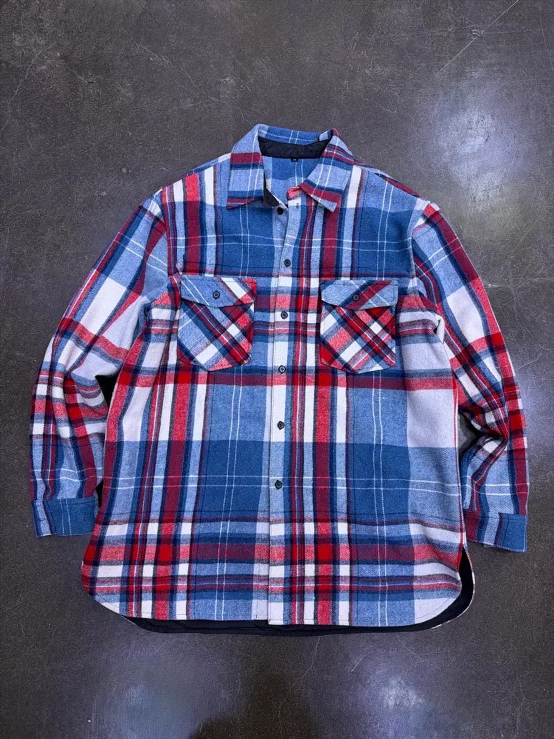 Well 블루 체크 오버핏 헤비울 셔츠자켓 셔켓 48 상품이미지1